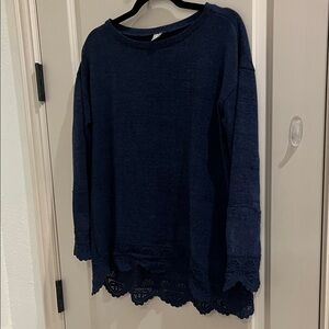 Venus Navy Blue Lace Hem Women's Sweater